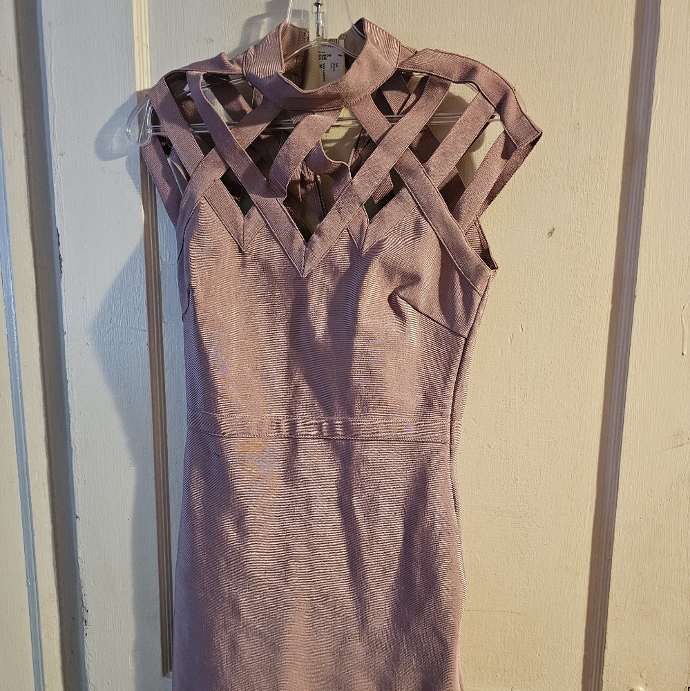Mauve/Rose Gold lattice sleeve bodycon dress